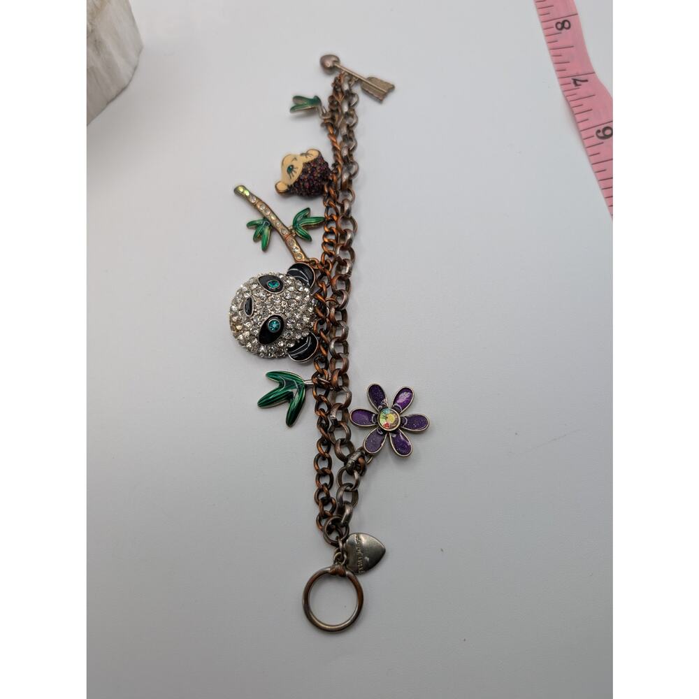 Betsey Johnson Whimsical Animal Charm Bracelet Panda Monkey Flower Toggle Clasp